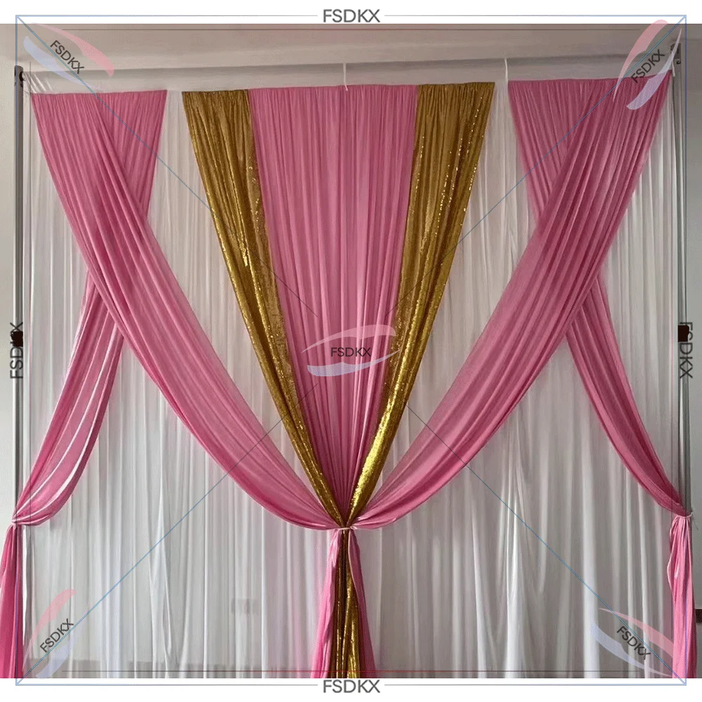 Luxury 10x10ft Cream Cross Drapes Ice Silk Wedding Backdrop Curtain Stage Background For Event Party Decoration