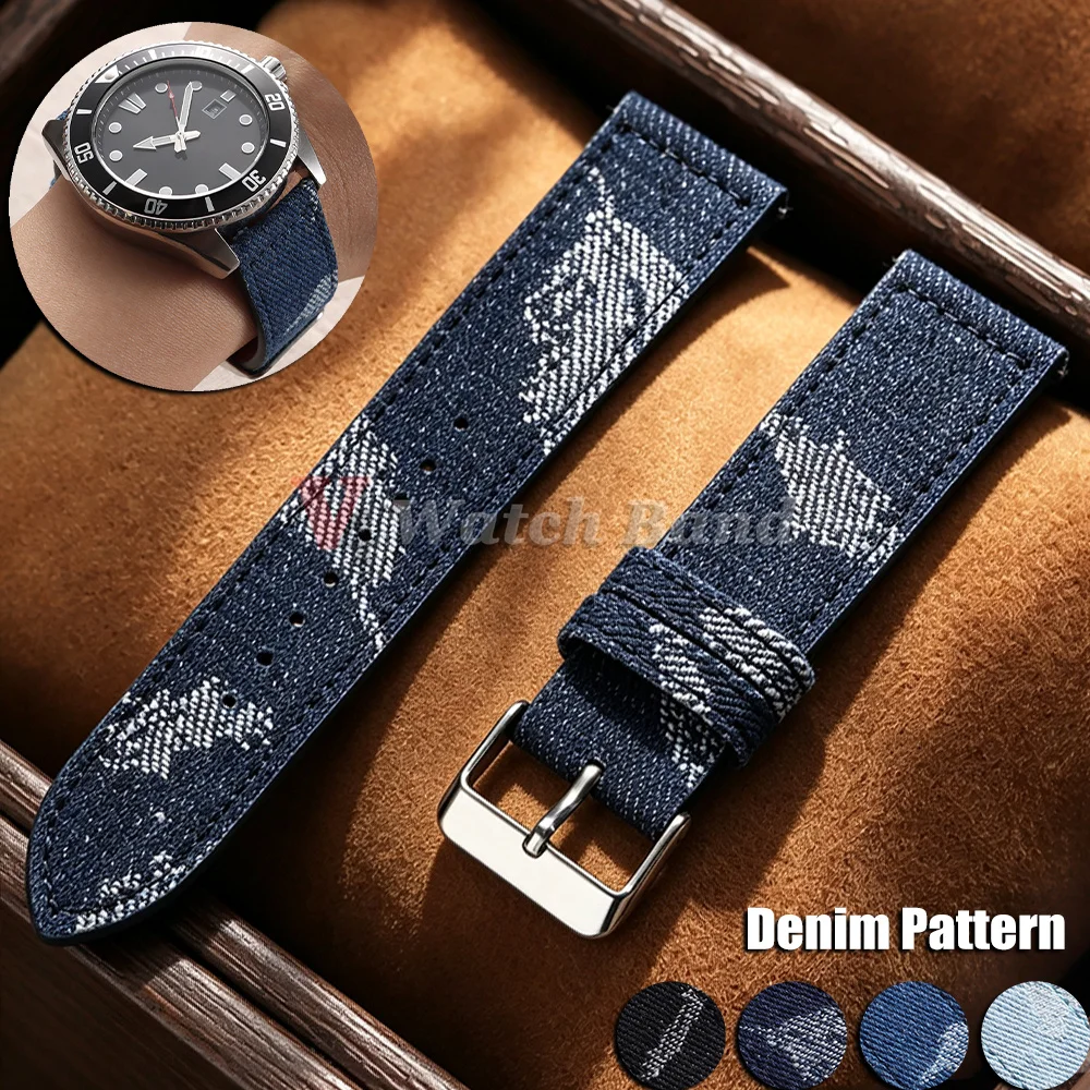 Bracelet de montre en Nylon à motif denim, 20mm 22mm, pour Casio, Vintage, pour Seiko, Omega, pour hommes et femmes, accessoires