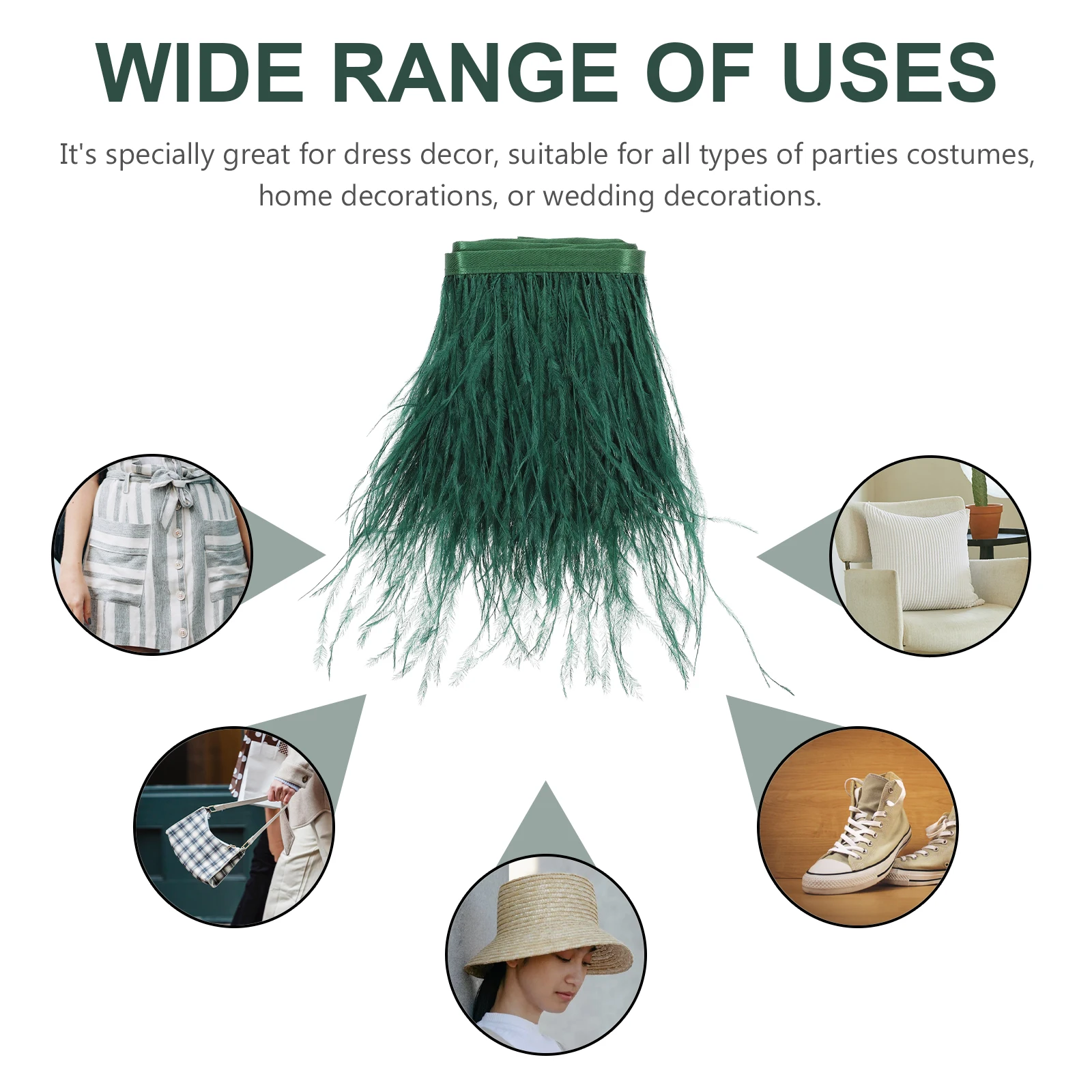 

2M Ostrich Trim Green Fuchsia Boa Fringe for DIY Crafts Wedding Decor Party Costumes Home Decor Feathered Accessories