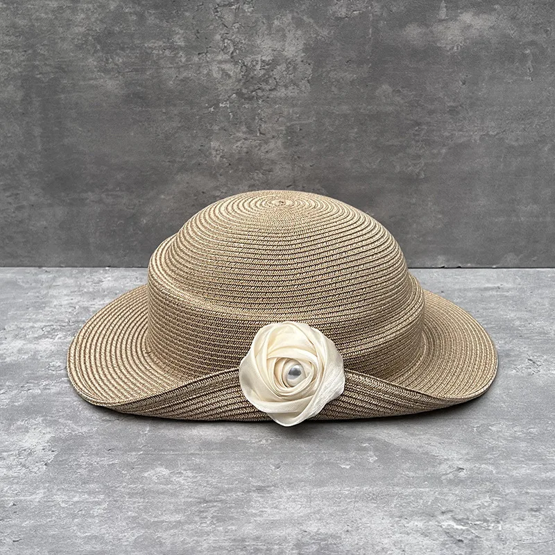 Designer Raffia Sun Hat - Timeless Roll-Brim Hat with Handcrafted Blooms, UPF 50+ Resort Chic Accessory