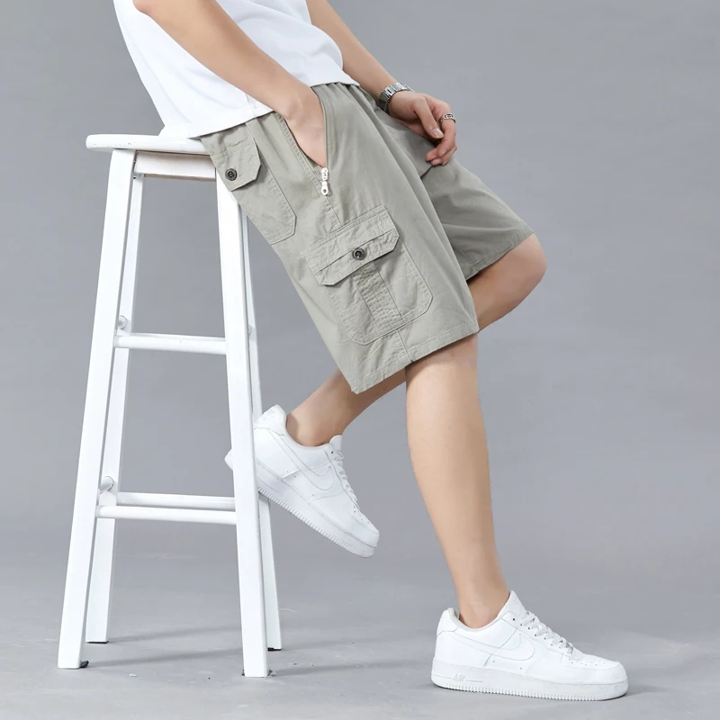 Lightweight Cargo Shorts Men Outdoor Drawstring Cotton Tactical Shorts Multi Pockets Military Hiking Shorts Male