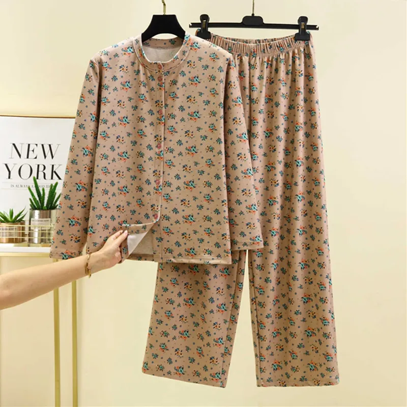 

Pijama Mujer Invierno New Printed Women Pajama Thicken Warm Winter Sleepwear Set De Velvet Home Clothes Lounge Pyjama Femme