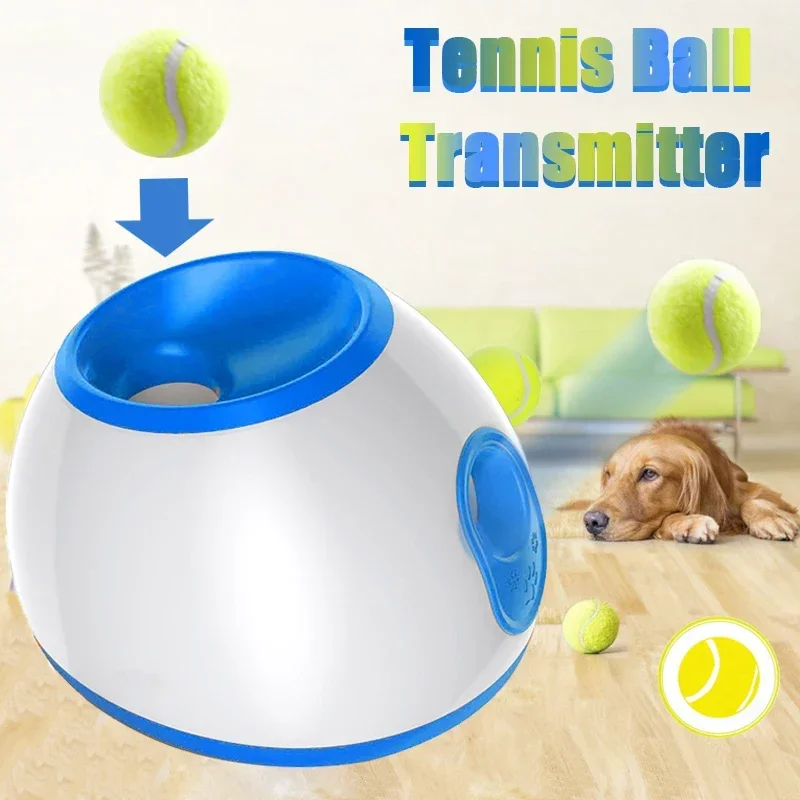 Dog Pet Toys Tennis Launcher Automatic Throwing Machine Pet Ball Throw Device 3/6/9m Section Emission with 3 Balls Dog Training