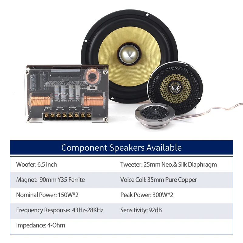 Car Audio System 300Watts Peak Power 4ohms Horn  3way Car Component  Speaker Full Range Aluminum Basket
