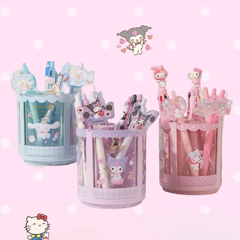 Kawaii Sanrio Rotating Pen Container Mymelody Kuromi Cinnamoroll Cute Anime Storage Box Large Capacity Student Desktop Girl Gift