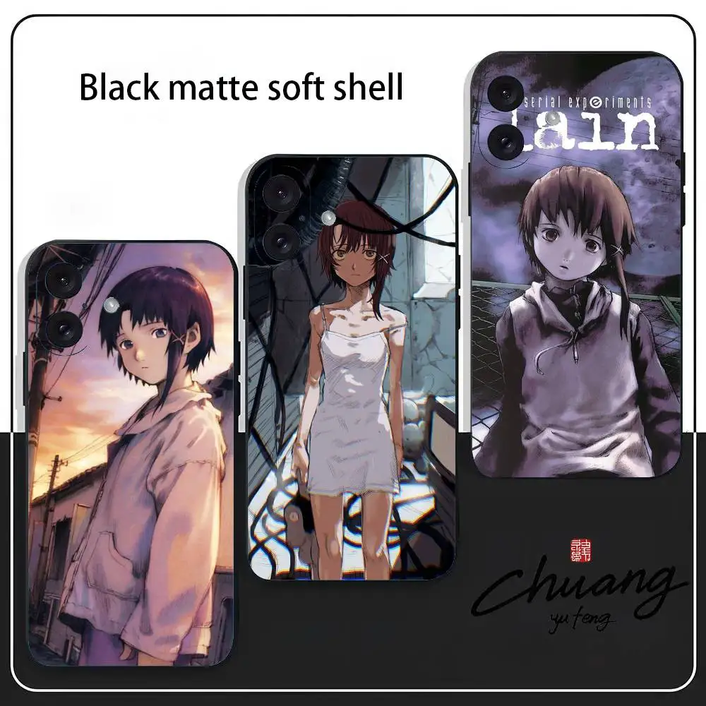 

Serial Experiments L-Lain Phone Case Stylish Black Matte TPU Case For 11-16. Anti-slip And Wear-resistant