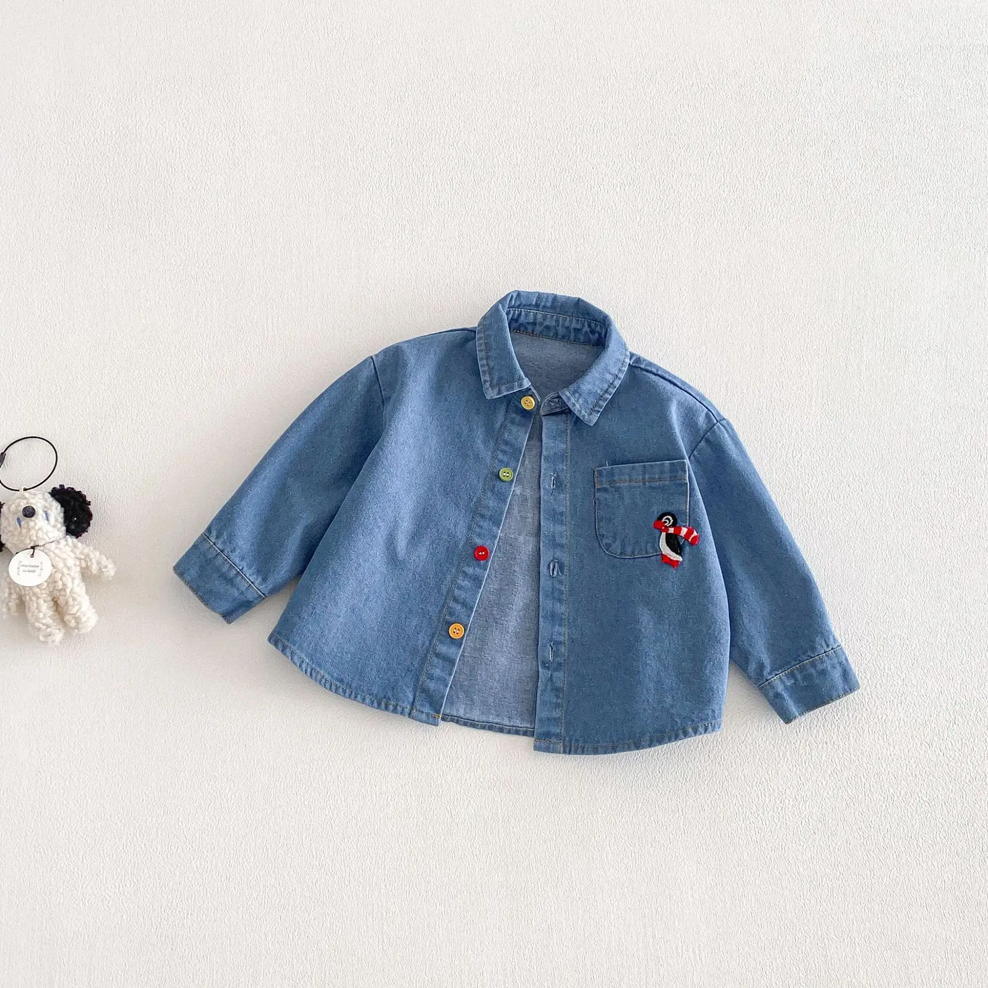 Children's Denim Shirt 2026 New Spring Boys' Fashionable Embroidered Penguin Shirt Baby Korean Version Spring Top
