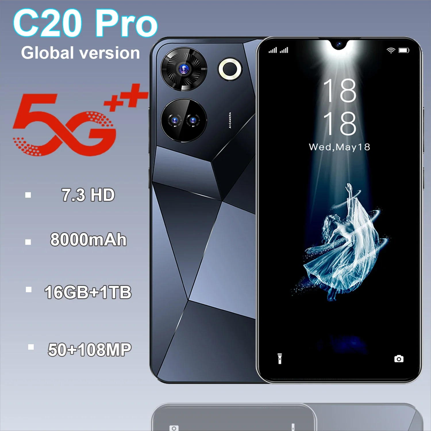 

C20 Pro 5G Smartphone 6.8 Inch Display Face Unlock 16GB+1TB 8000mAh 50+108MP Double sims+SD Card Global Version Original Phone