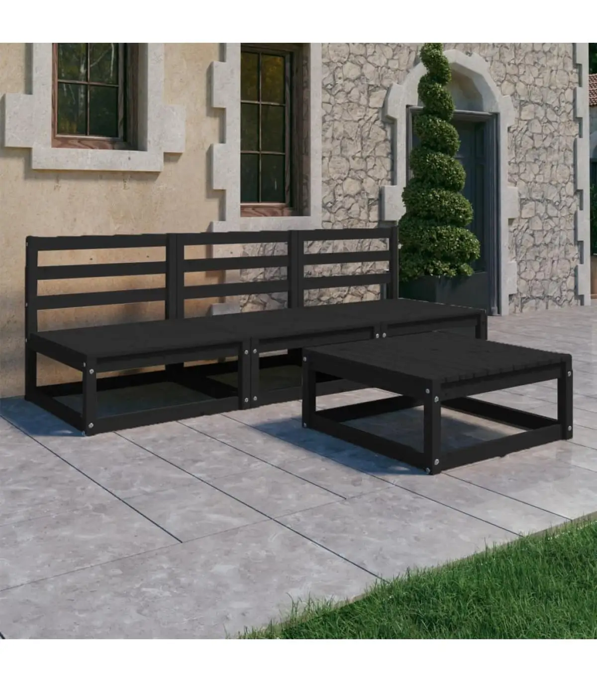 Garden sets garden furniture set 4 pieces black solid pine wood