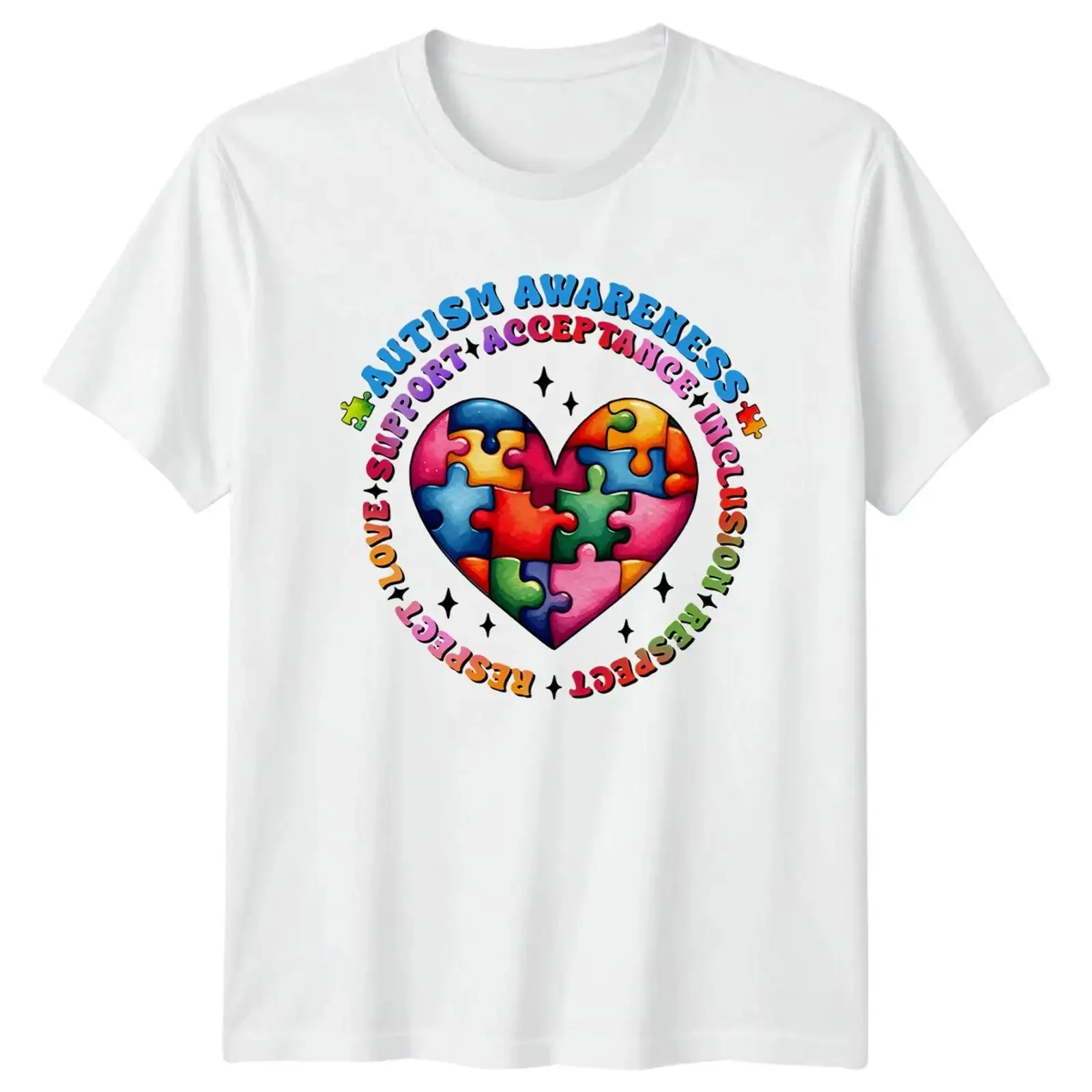 Autism Awareness Acceptance Inclusion Heart Puzzle Piece T Shirt Image 1 of 4 vintage Washed Versatile Slightly Casual