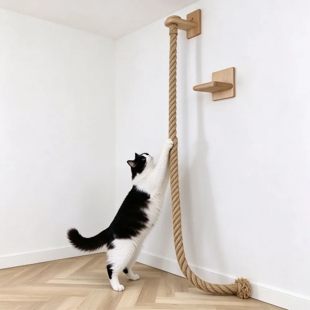 130/150cm Cat Wall Climbing Toy - Sisal Rope Posts & 3D Activity Tower for Indoor Cats, Vertical Play Space, Halloween/Costumes
