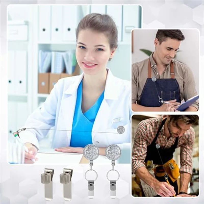 A42Z-Retractable Pen Holder 25.6 Inch Retractable Pen Reel Keychain With Clip For Carpenters Nurse Workers Mechanics