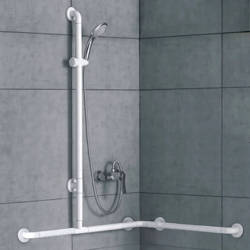 L -Type Bathroom Handrails,  Non-slip Toilet Barrier-free Disabled Stainless Steel Railing Handle Shower Head Holder Grab Bars