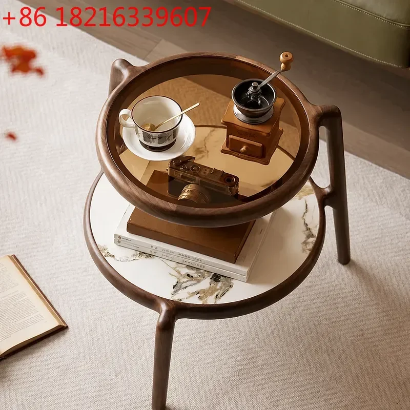 YAO North American Black Walnut Solid Wood Round Edge Side Table Removable Living Room Coffee Table Simple Home Leisure Furnitur
