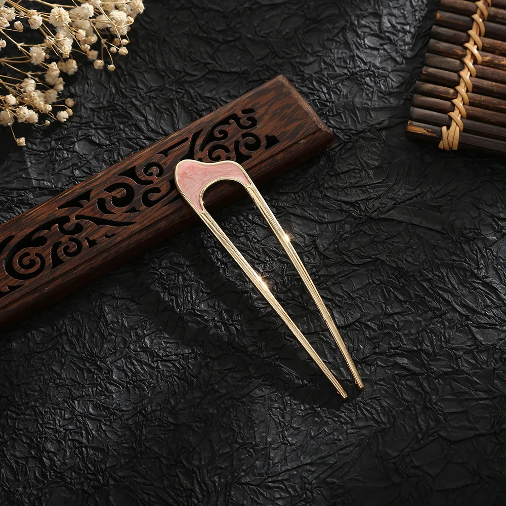 Fashion Vintage U-Shaped Hairpin Simple Geometric Metal Hair Sticks for Women Girls High Ponytail Bun Pin Hair Accessories Gifts