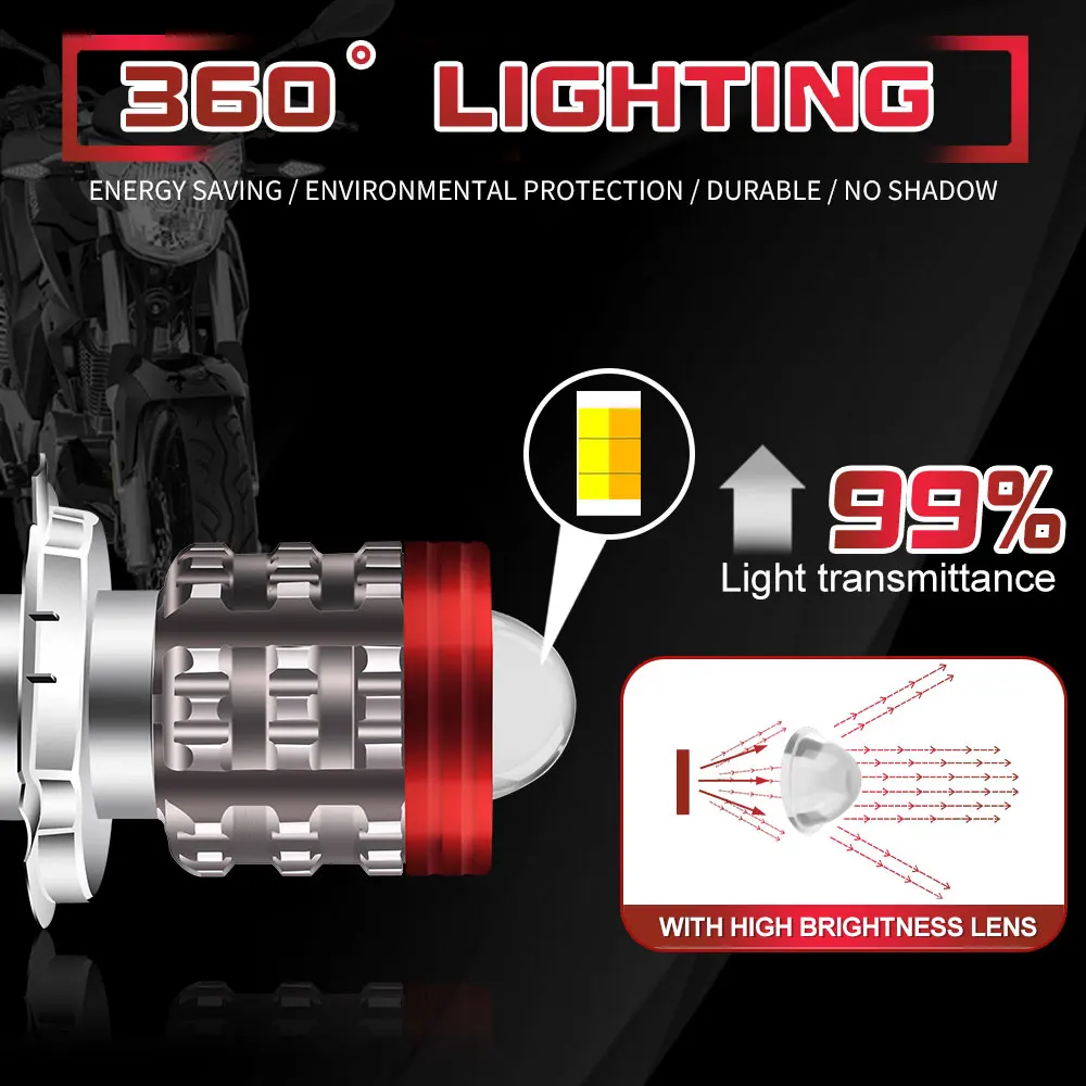 12-80V Universal H4 LED Motorcycle Headlight BA20D H6 Angel Eye Motor Led Bulb Motorbike Head Lamp White Yellow High Low Beam