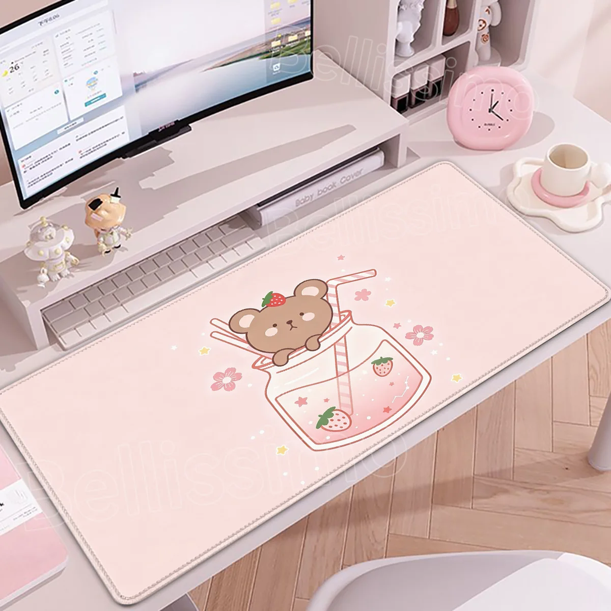 Cute Pink Milktea Mousepad Lovely Anime Matcha Tablemat Computer Home Desk Mat HD Gaming Anti-Slip Mouse Pad XXL Rubber Deskpad