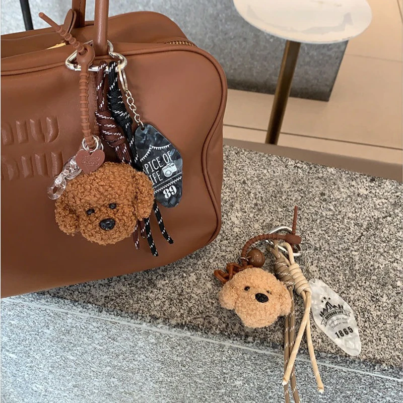 Cute Plush Bear Pendant Miu Wind Climbing Rope Hand Rope Cartoon Doll Bag Hanging Decoration Car Keychain Trendy