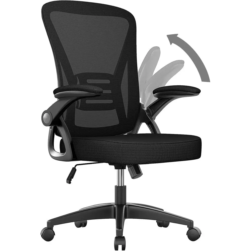 Home Oice Desk Chair Back with Adjustable Height k Black | Comy Ergonomic Chair with lip-Up Arm and Lumbar Support, Breathable M