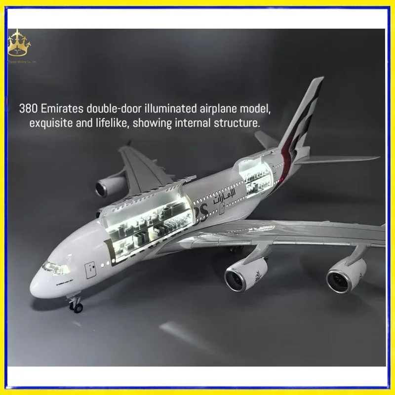 

A380 Emirates Airplane Model With Light And Wheels Aircraft Static Display Collectible Toy Gift For Aviation Fans Birthday