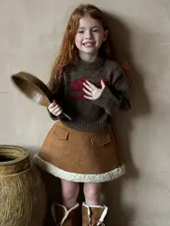 Girls Skirt Tutu Skirt for Girl Integrated Fur and Leather Individual Autumn Cotton Keep Warm Kids Skirt