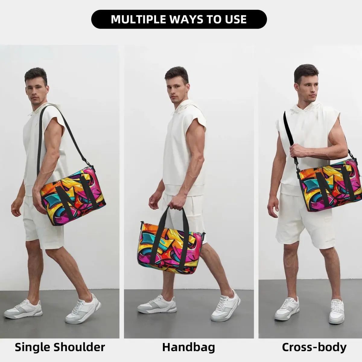 Bright Graffiti Geometric Beach Travel Bag Large Capacity Tote Bags for Gym Sport Women Shopping Duffle Shoulder Bag