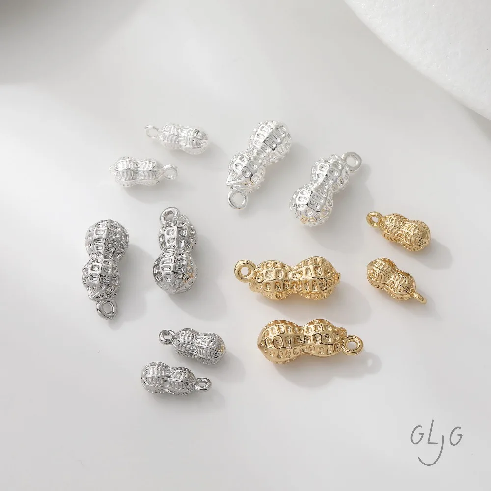 10PCS Dainty Peanut shape Charms for Jewelry Making Pendants Supplies Findings DIY Brass 14k Gold Plated Accessories