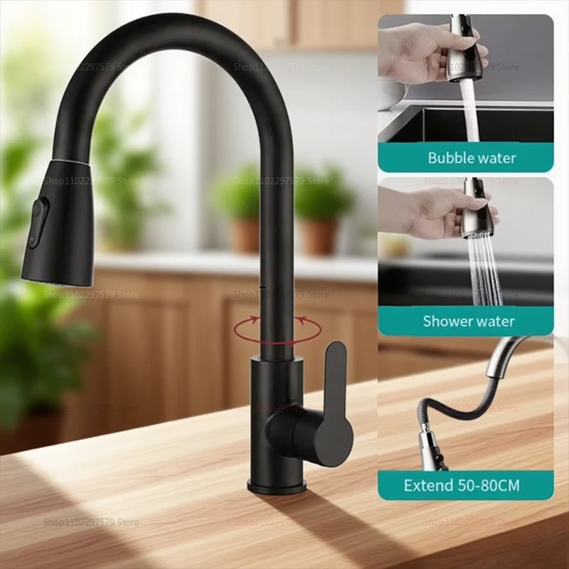 ستانلس ستيل حديث 360 °   صنبور حوض المطبخ تلسكوبي دوار، صنبور حوض الحمام، متين وسهل التركيب، أنيق للمنزل