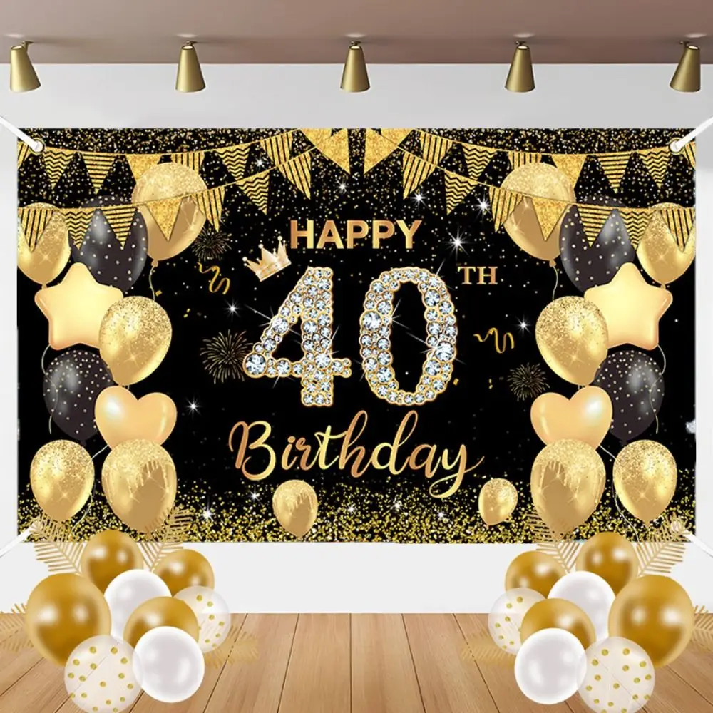 10th 100th Happy Birthday Photography Backdrop Black Gold Glitter Birthday Party Background Polyester Celebrate