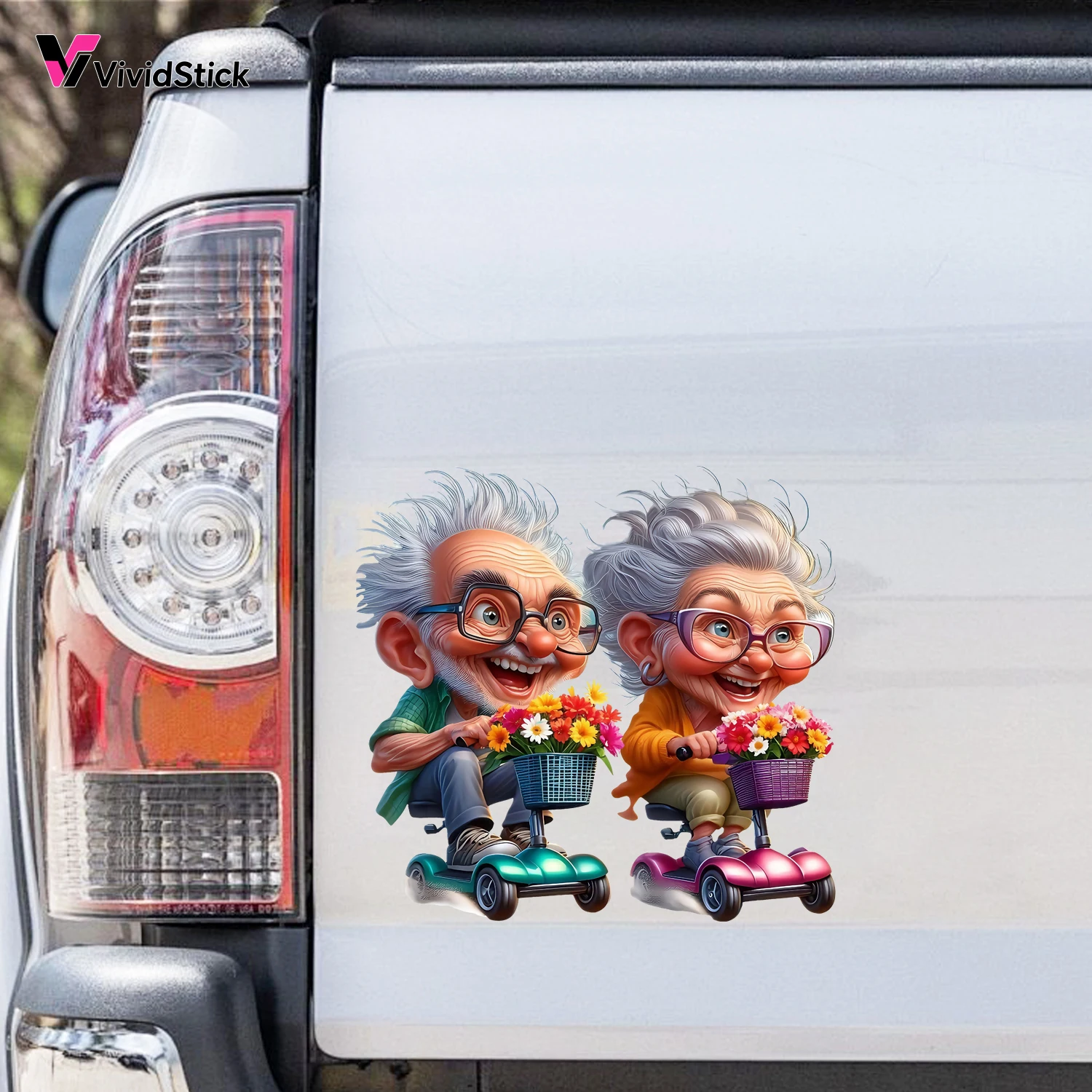 

1pc vivid elderly couple vinyl decal car sticker smooth surface single use self-adhesive suitable for motorcycles, cars, trucks