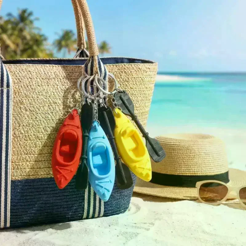 Decorative Trinket PLA Kayak Keychain Oars Shaped 3D Shape Canoe Pendant Multiple Colors Creative Design Boat Pendant Summer