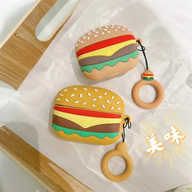 Case For Huawei Free Clip 2S, Hamburger Silicone Cartoon Full Protective Anti-drop Soft Cover With Keychain Protective Sleeve view 2