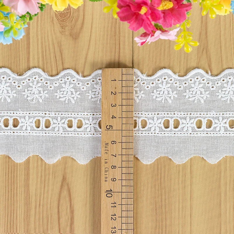 100% Cotton Embroidered Lace Sewing Ribbon Guipure Trim African Lace Fabric Warp Knitting DIY Garment Accessories 1 Yard