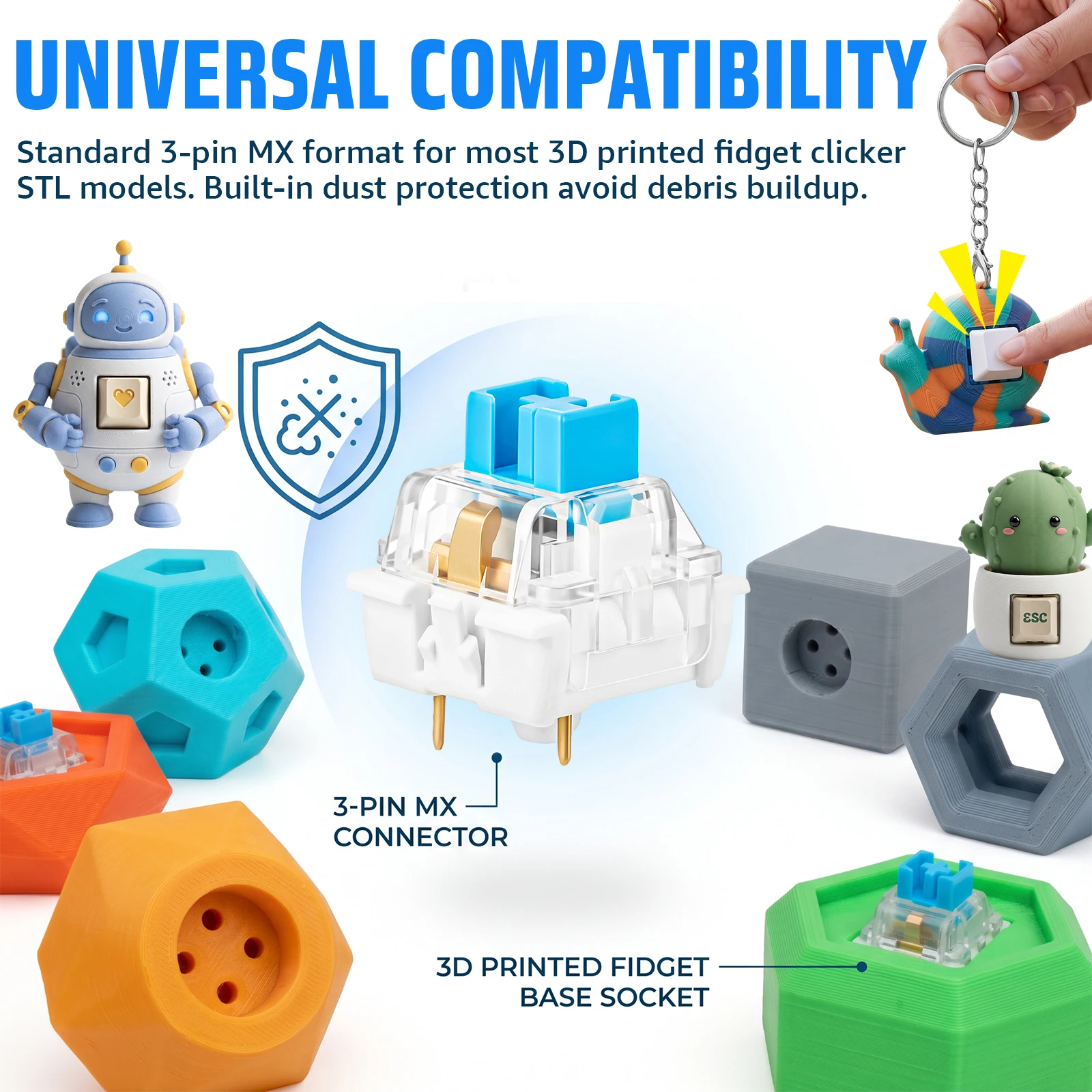 100PCS Blue Mechanical Keyboar - đánh giá và giá 3D Printing Keychain