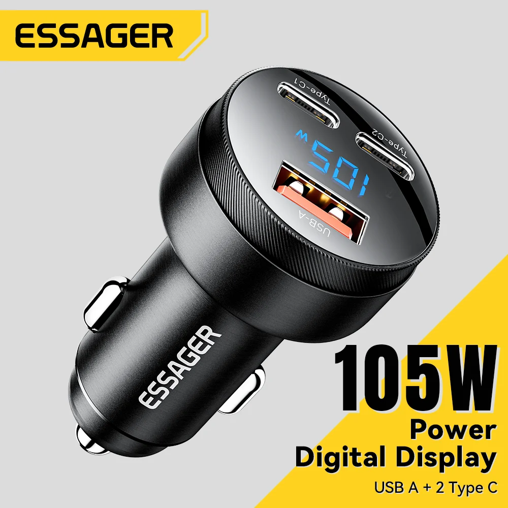 Essager 차량용 USB 충전기, 아이폰 14, 15, 샤오미 휴대폰용, 고속 충전 4.0, QC4.0, QC3.0, QC SCP PPS, PD, USB C 타입, 105W