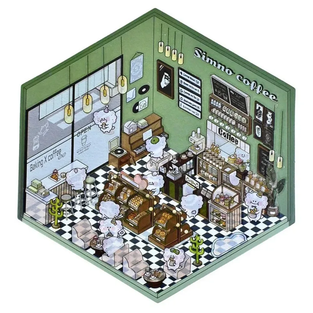 3D PET Sticker Cute Cartoon Miniature Scene 3D Landscaping Stickers DIY Cabin Scene Stacking and Pasting Hand Account Gif 4 Sets