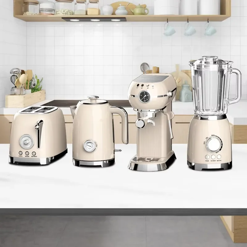 Retro Stainless Steel Electric Coffee Machine and Toaster Set Home Appliance