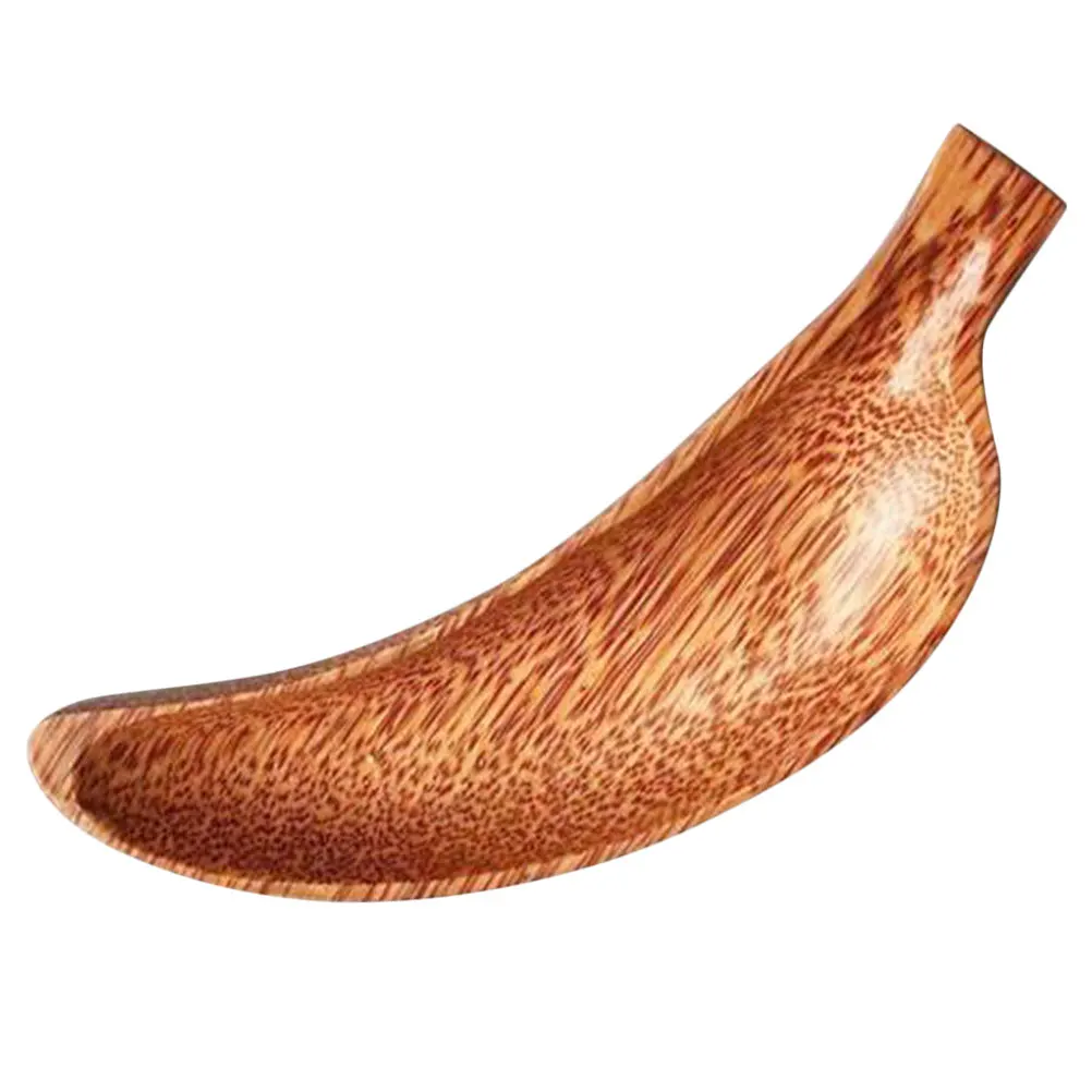 

Banana Shape Wooden Fruit Plate Handmade Coconut Wood Natural Grain Snack Tray Fruit Storage Plate for Family Rustic Decorative
