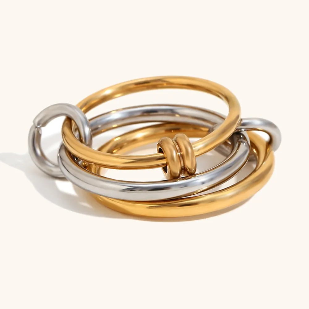 Color Mix Dual Tone Multi-layer Circle Stainless steel Women's Ring Trendy Fashion Daily Versatile Jewelry