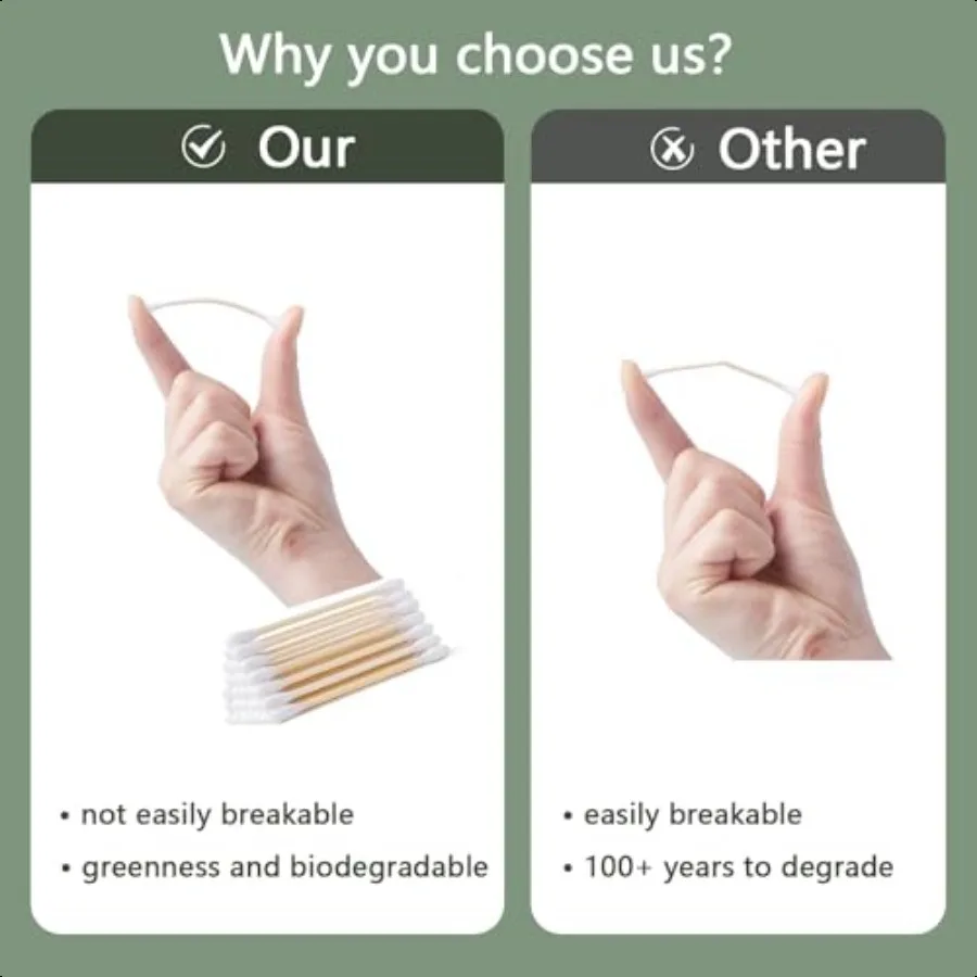 500 CountBamboo hisopos de algodón de doble punta auriculares orgánicos biodegradables multiusos para higiene belleza y reciclaje de Greenn en el hogar