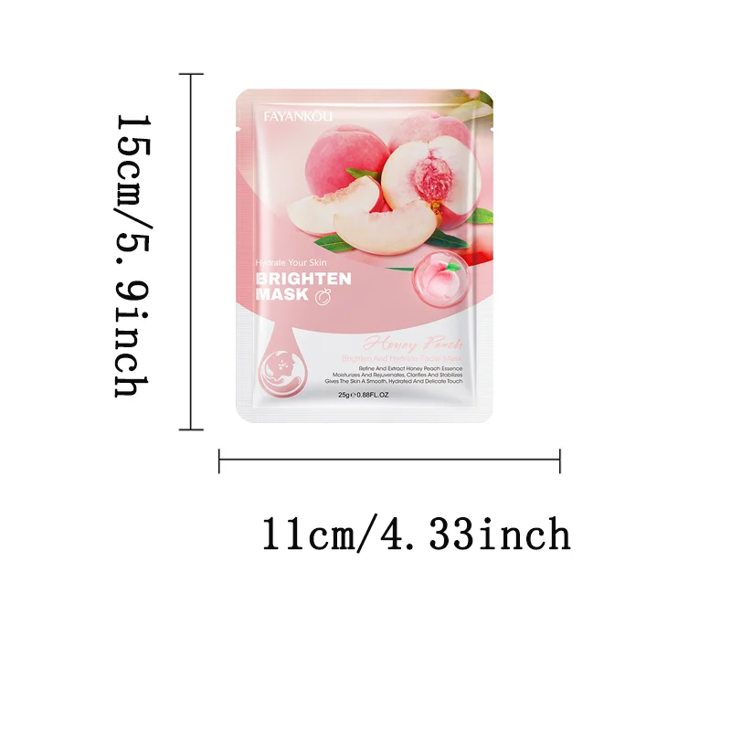 FAYANKOU 10Pcs Honey Peach Extract Facial Sheet Mask Brighten Hydrating Moisturizer Nourishing Face Care Mask