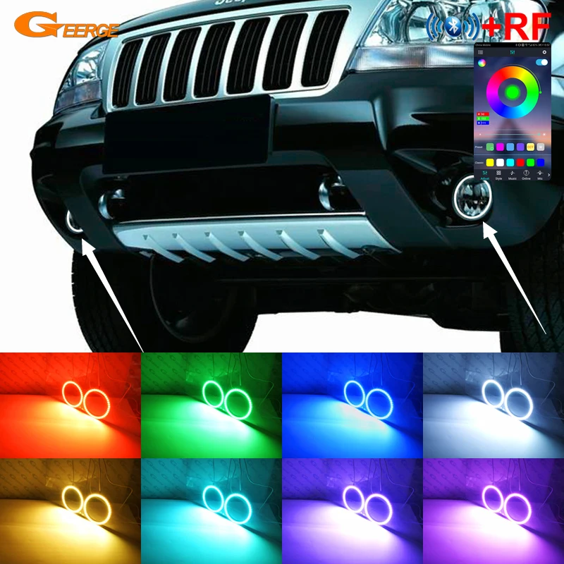 For Jeep Grand Cherokee II 2 WJ WG 2003 - 2005 Bluetooth App RF Remote Control Multi-Color Ultra Bright RGB LED Angel Eyes Kit