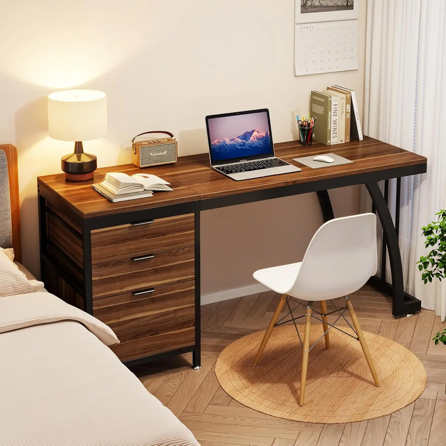 59 Inch Computer Desk with 3 Drawers, Study Writing Table Workstation with File Storage, Home Office Desks with Large Desktop