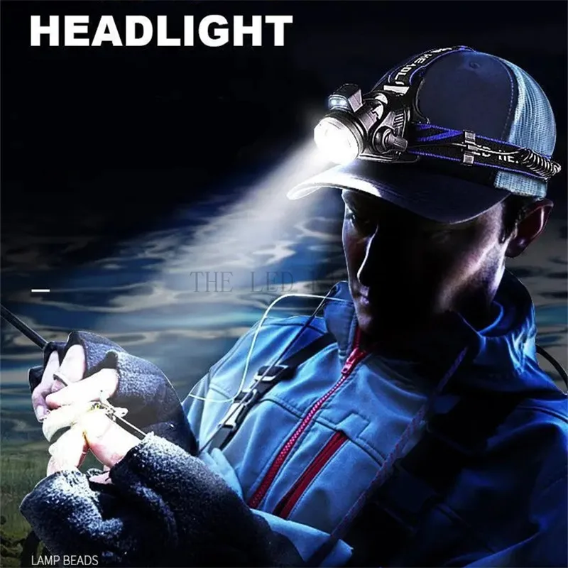 T6 L2 V6 Sensor Headlamp Zoom Powerful USB Rechargeable Flashlight Fishing Camping Headlight 18650 Battery Waterproof Lantern