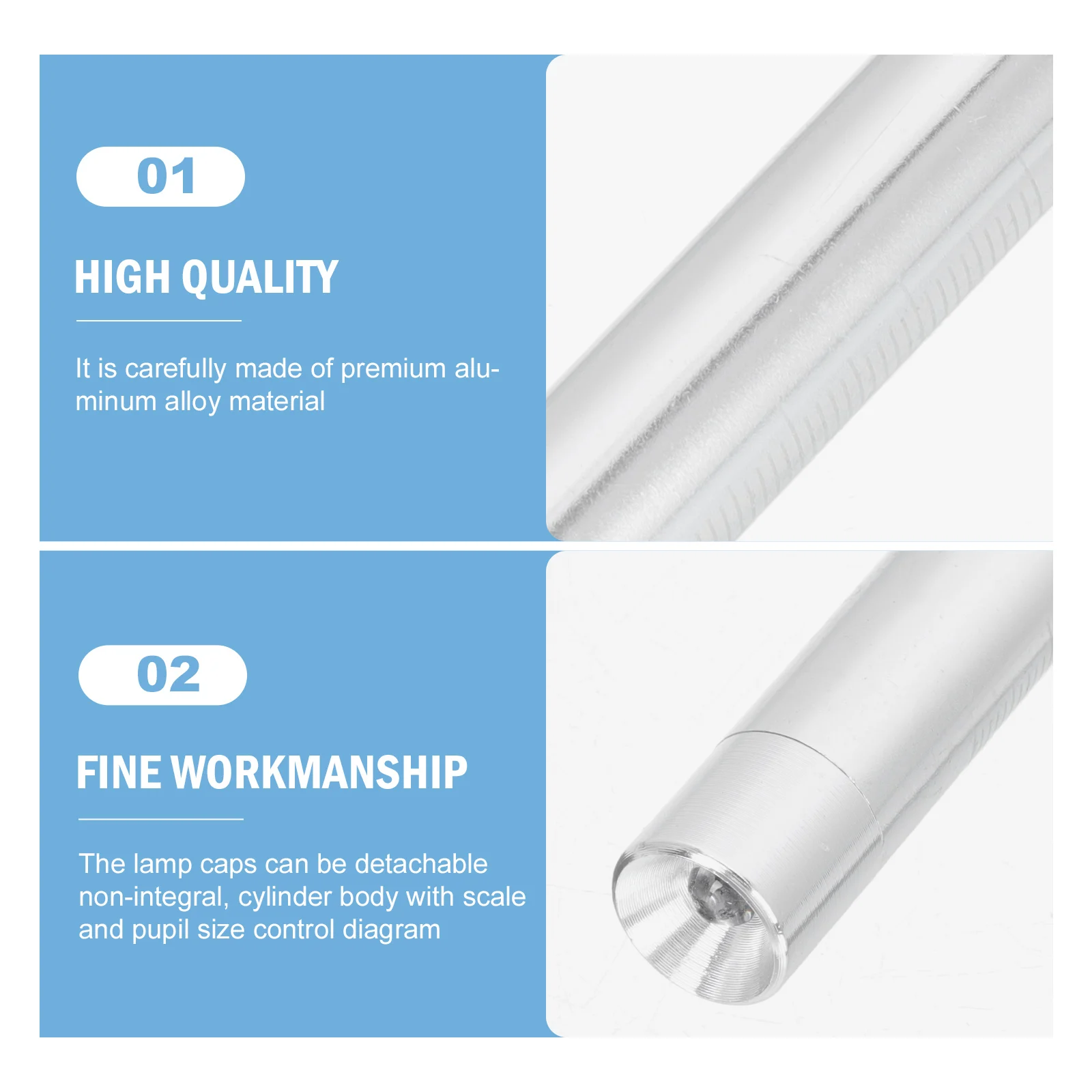 

2 Pcs Chargeable Medical Nurse LED Aluminum Alloy Examination Pencil Flashlight