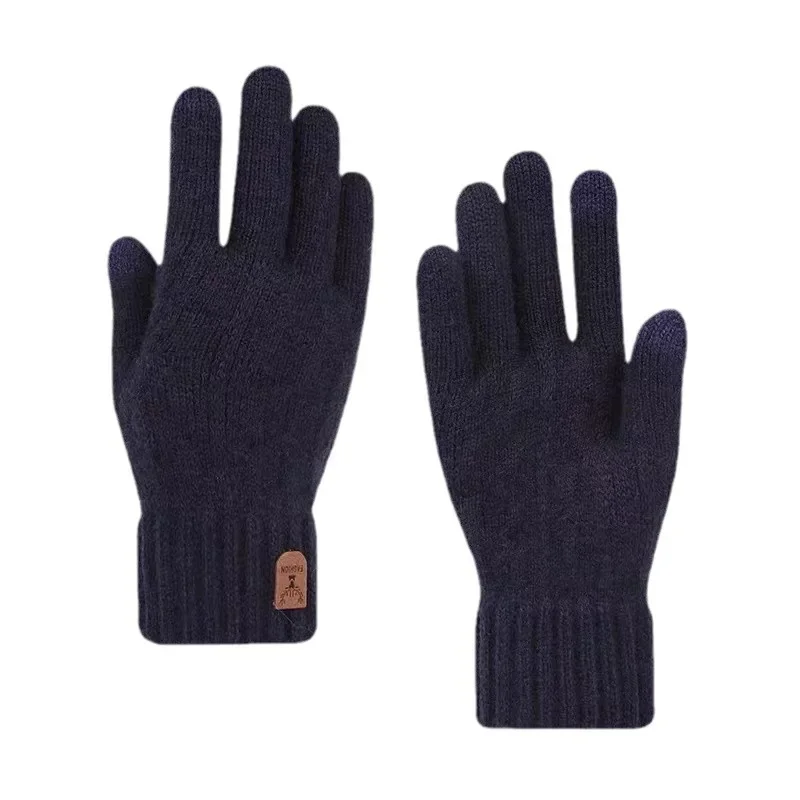 2024 New Men\'s Warm Gloves Winter Touch Screen Plus Fleece Gloves Cold Warm Wool Knitted Gloves