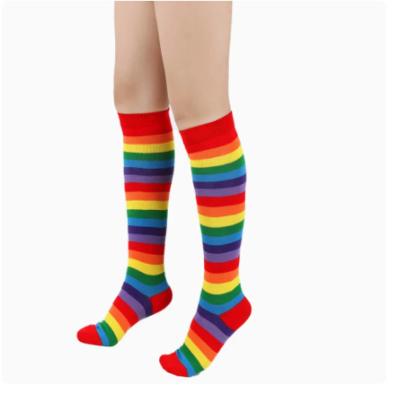 Halloween Colorful Knee-High Stockings for Women Leisure Rainbow Stripes Socks Party Teenagers Students Anime Cosplay Stockings