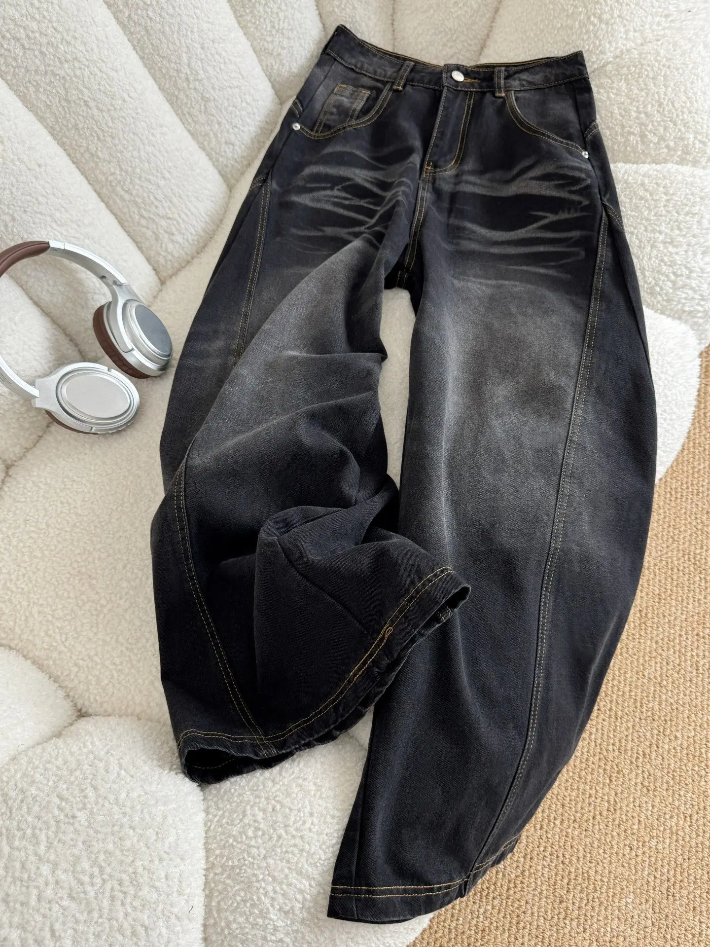 

Hong Kong Sle High Waist Wide Leg Jeans Women's Autumn Winter Loose Drapey Knife Denim Pants Couple's Faion