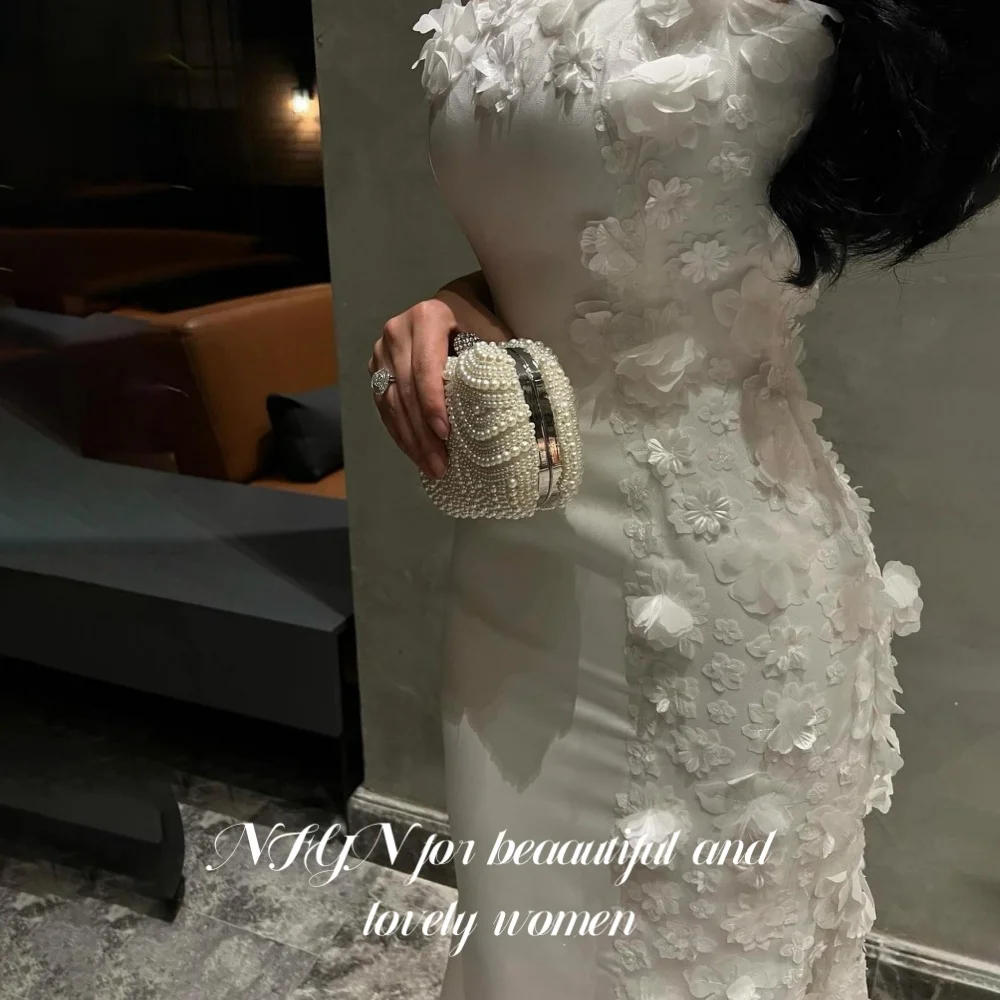 NFYN White Elegant Formal Gown Regular Satin Prom Dress Mermaid 3D-Flowers Pleats Evening Dresses robes de soirée Customized - Image 3