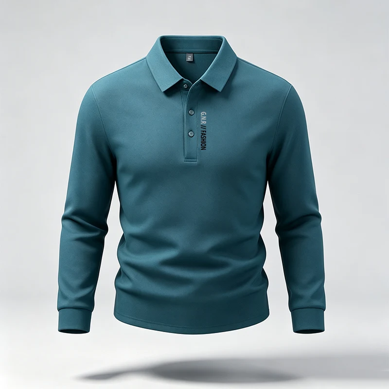Herren-Polohemd mit langen Ärmeln, minimalistischem Design, Reverskragen, Buchstabenmuster, weiches Material, ideal für den Alltag, urbanen Freizeitlook und den täglichen Gebrauch. – Detail 9